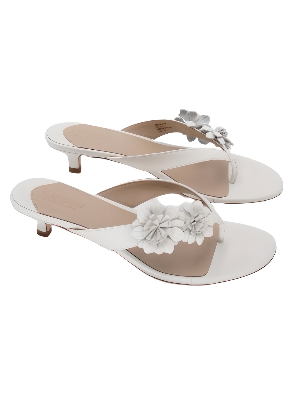Lauren Ralph Lauren Francesca Floral-Trim Nappa Leather Kitten Heel Size 7.5M - Picture 5 of 6